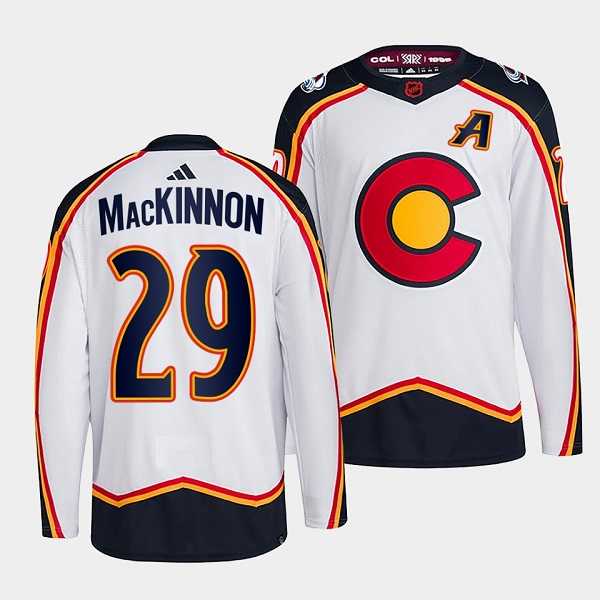 Men%27s Colorado Avalanche #29 Nathan MacKinnon White 2022-23 Reverse Retro Stitched Jersey